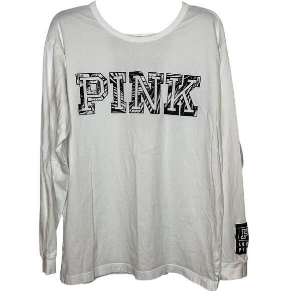 Victorias Secret Pink White Graphic Tee with Strappy Back Large - Picture 1 of 6